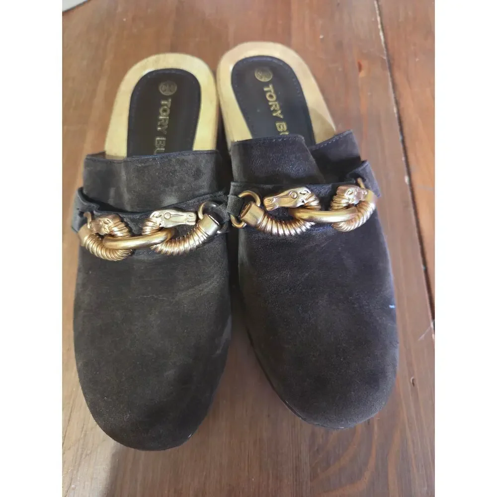 Tory Burch Jessa Suede Clogs - Chocolate Brown Womens Size 5 1/2 M - Picture 1 of 6